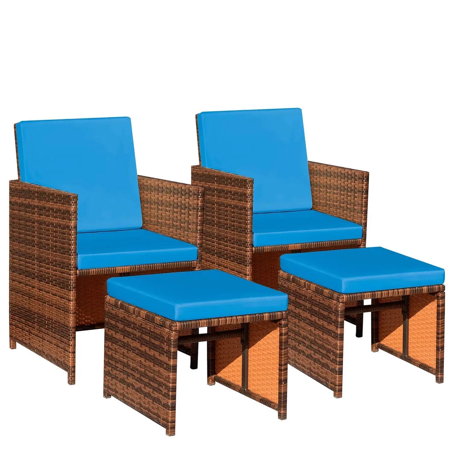 4-Piece Wicker Patio Furniture Set with Cushioned Chairs & Ottomans All Weather Balcony Porch Outdoor, Customized