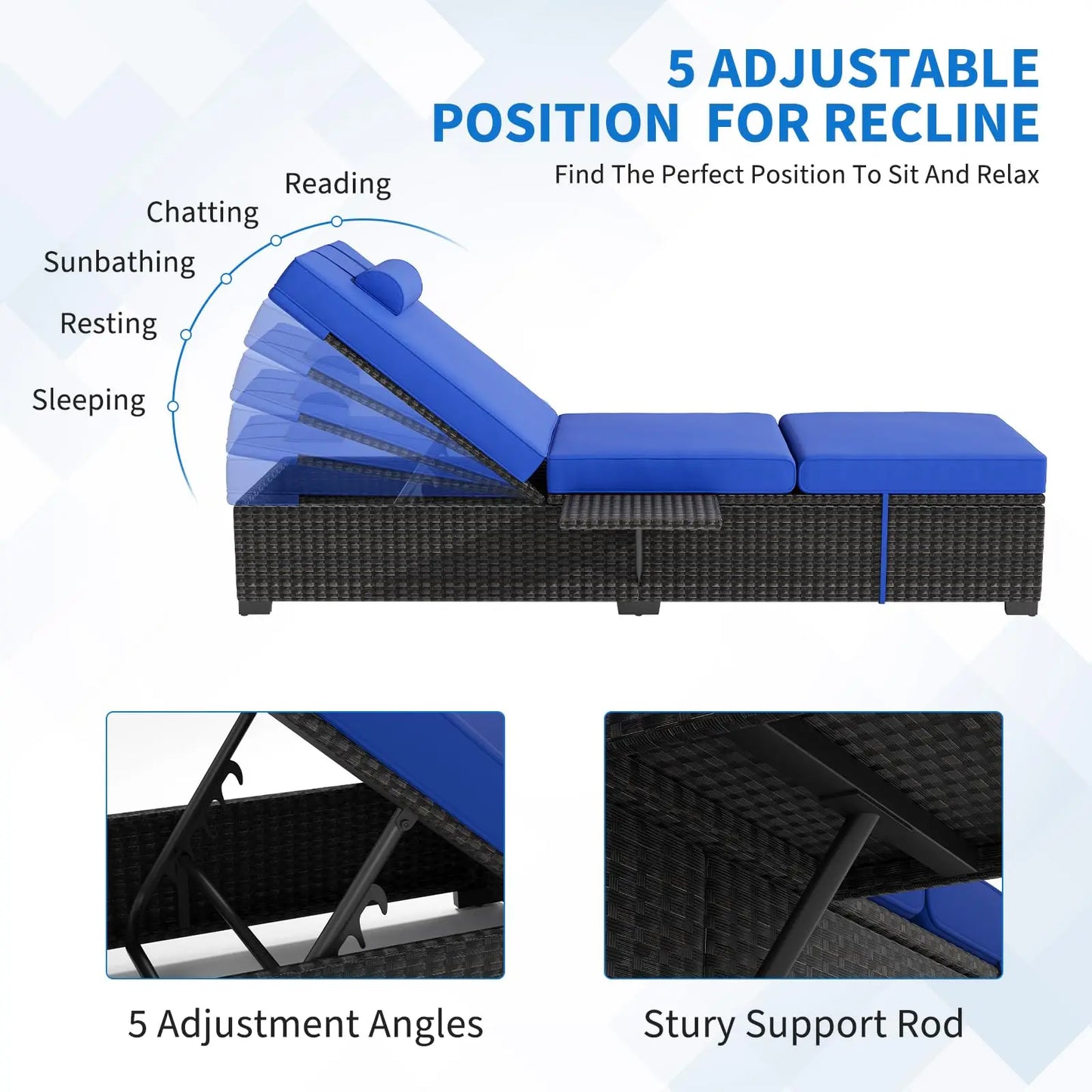 Outdoor Chaise Lounge Chairs Set of 2, 78" Pool Lounge Chairs with Adjustable Back, Foldable Side Table & Washable Cushions, Wicker Rattan Patio Loungers for Poolside Deck Beach Yard