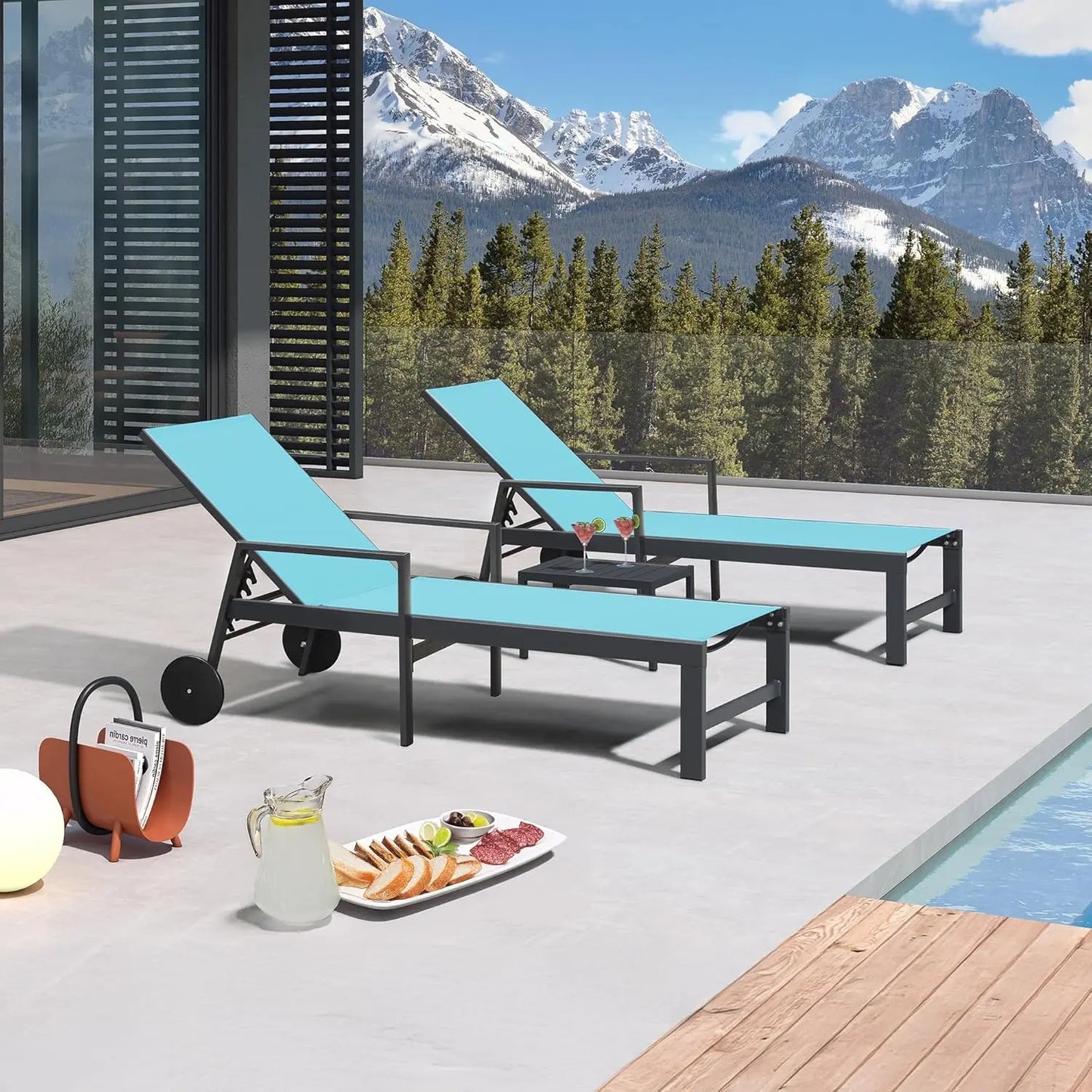 Outdoor Chaise Lounge with Wheels Aluminum Pool Lounge Chairs Set of 2 Fade-Resistant Patio Chaise Lounge with 5, Custom