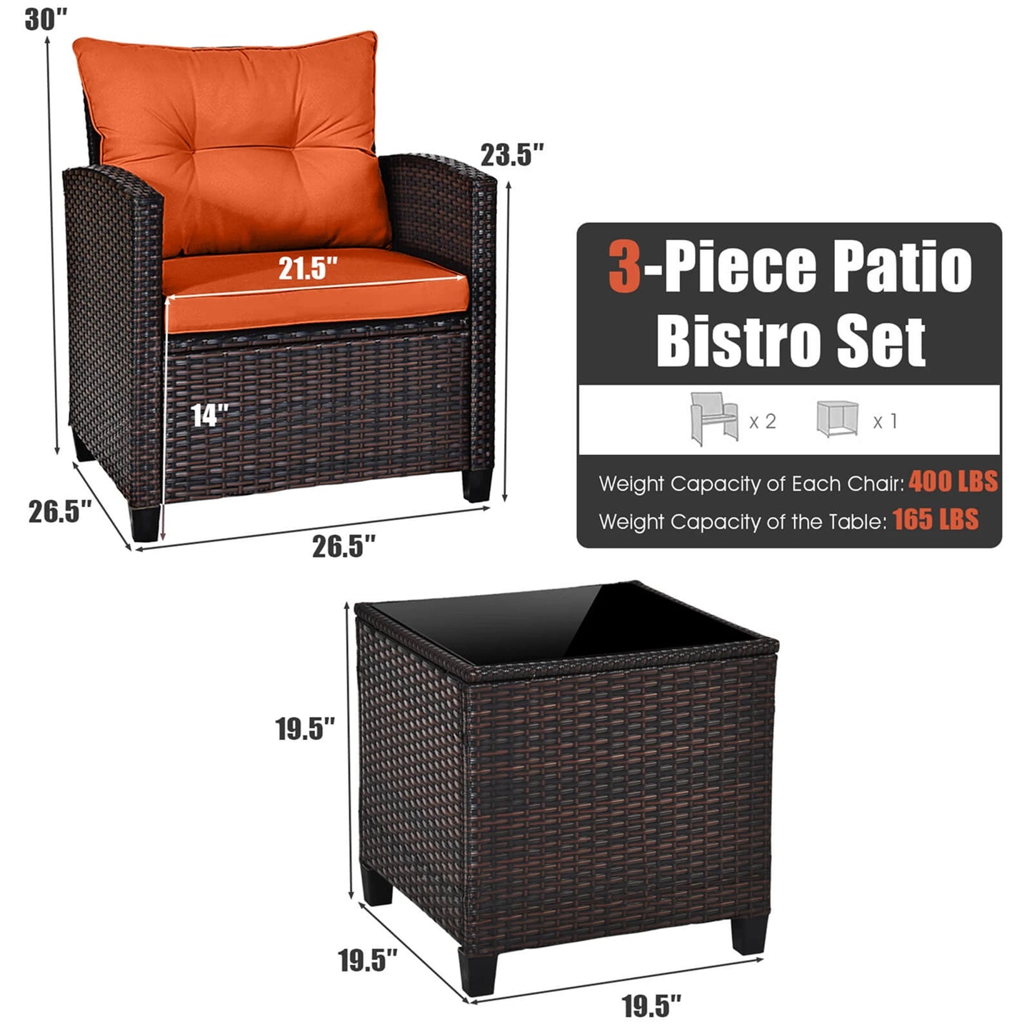 HOMASIS 3 Piece Patio Rattan Conversation Set with Cushions