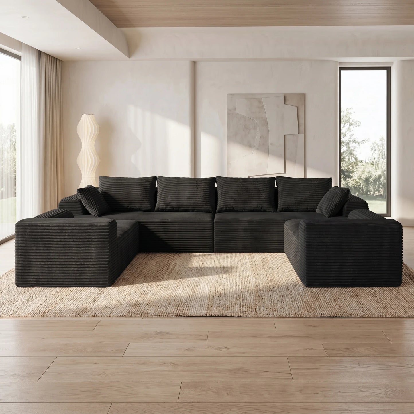 118" Oversized Modular Black Corduroy Sectional Sofa, U-Shaped Corner Couch, DIY Freely Combinable, Soft Comfort Cloud Block Lazy Sofa for Living Room, Convertible Sofa Bed