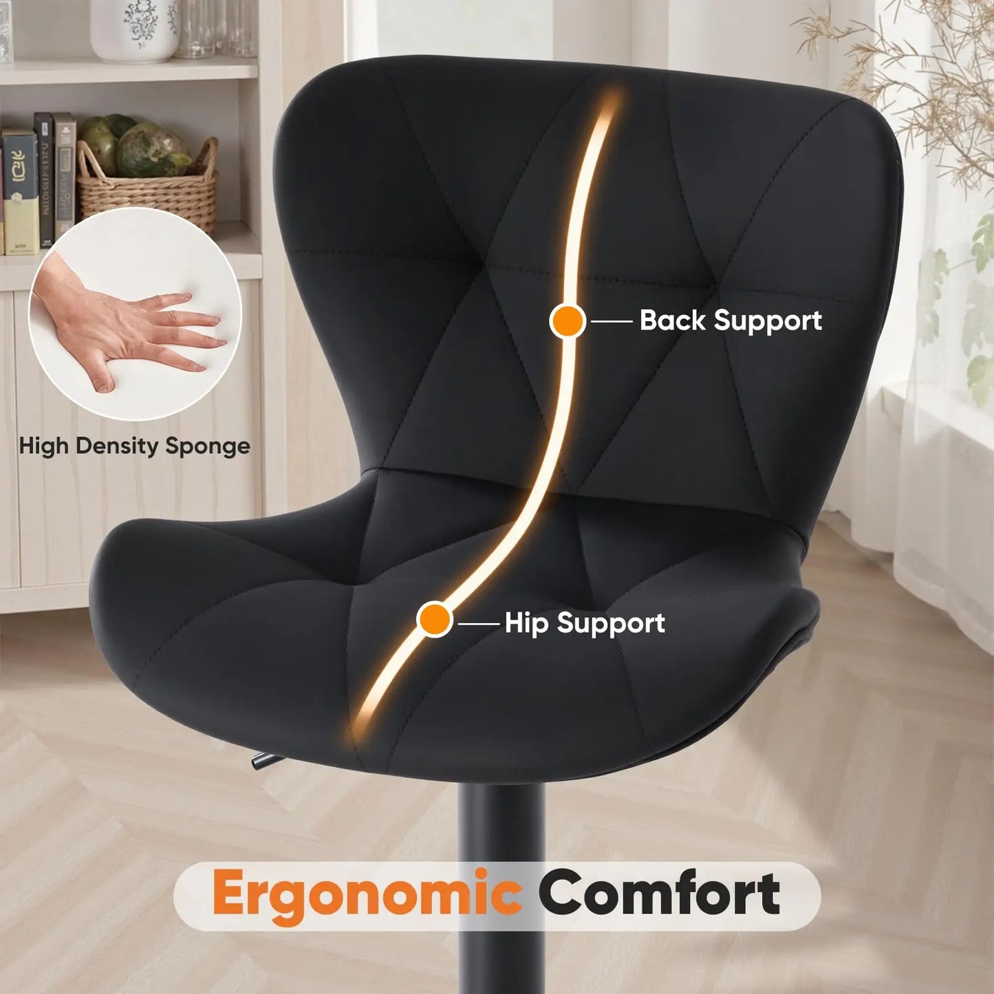 JHK Ergonomic Faux Leather Dining Chairs Set of 2 Adjustable Upholstered Swivel with Curved Backrest Metal Legs For Kitchen