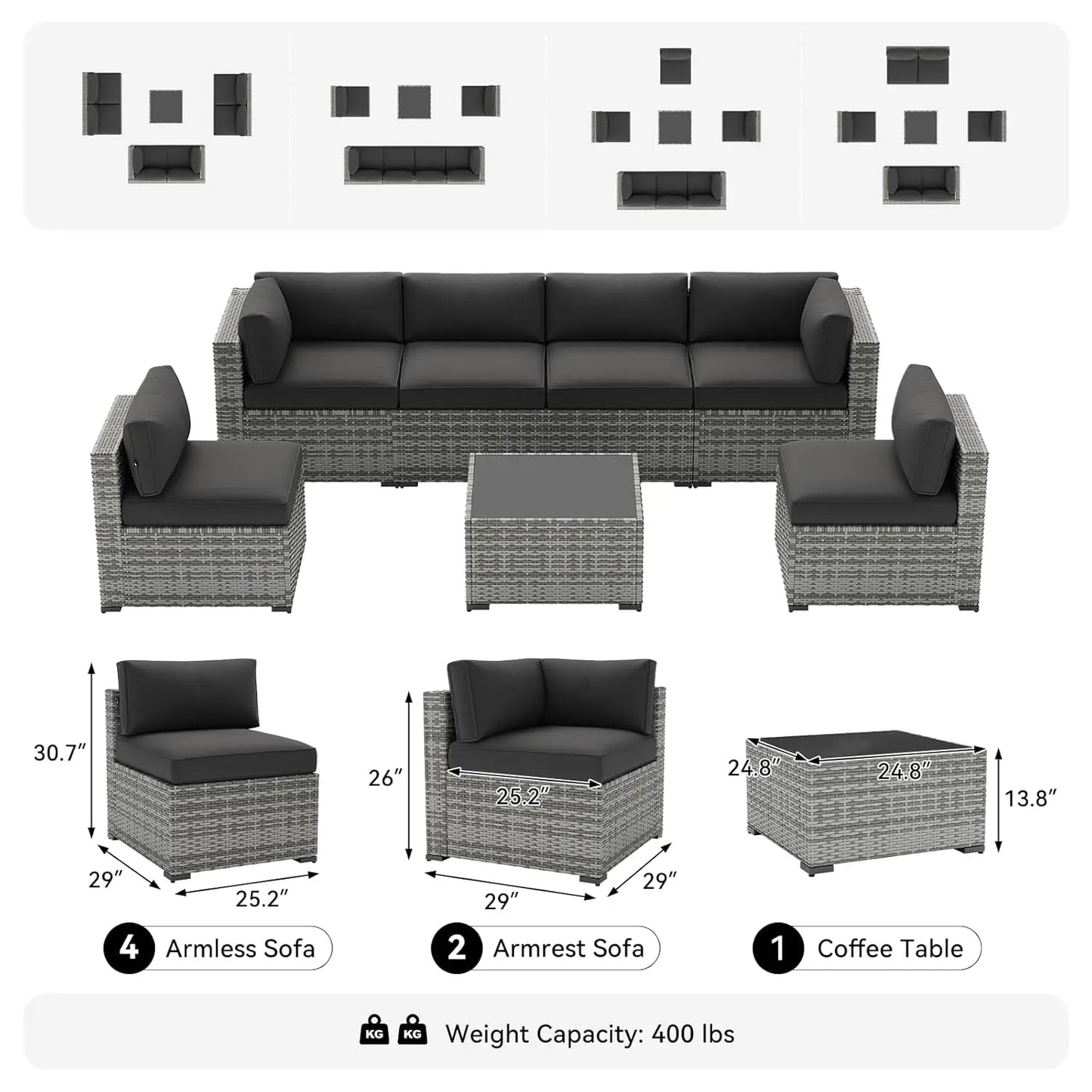 Xiaolang 7 Piece Patio Furniture Set Wicker Outdoor With Cushions