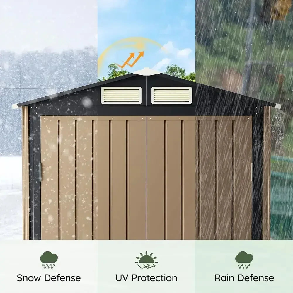 Outdoor Metal Storage Shed With Double Doors And Window