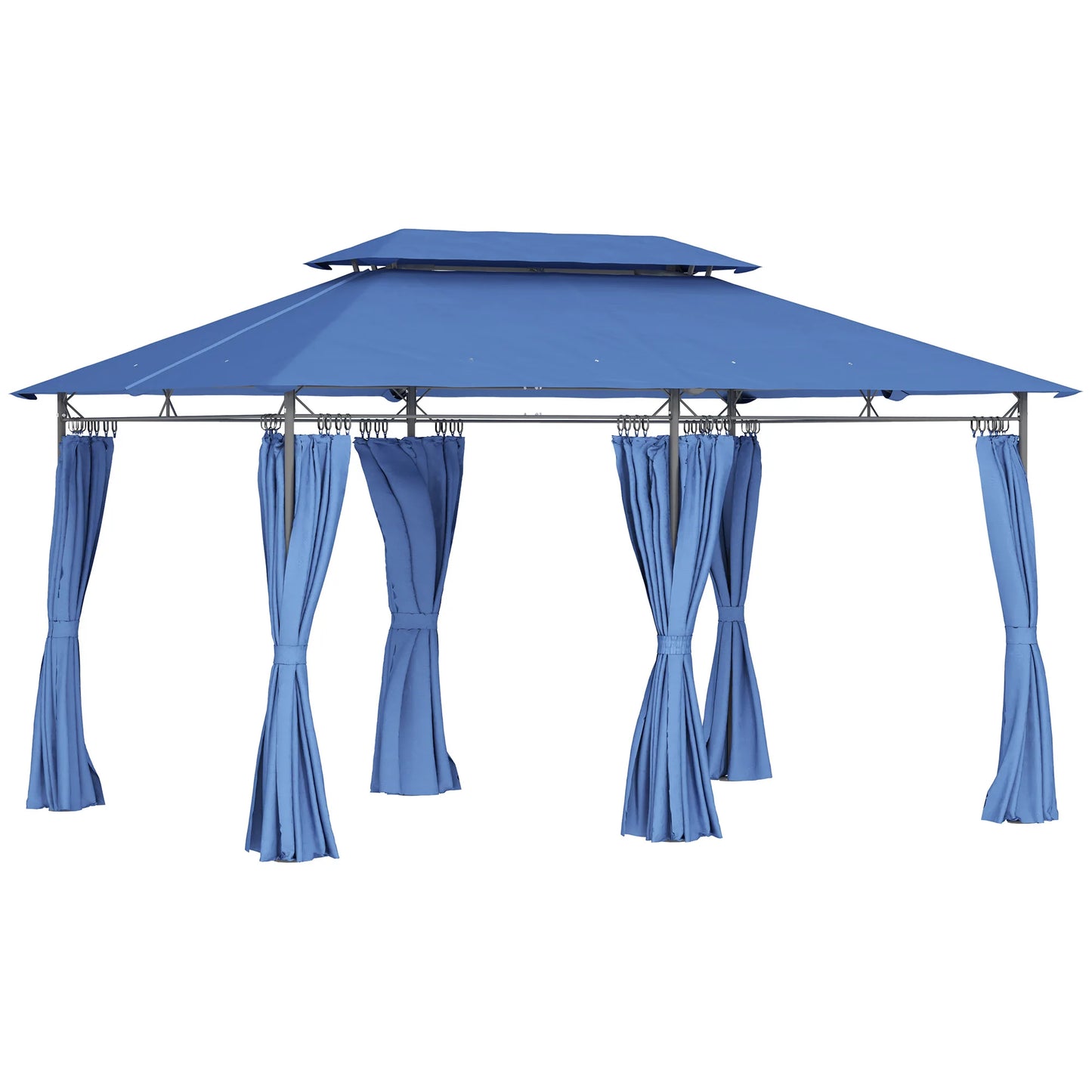 10 x 13 ft Double Roof Patio Gazebo with Curtains, Blue
