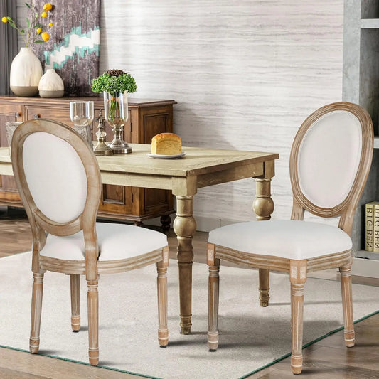 French Country Wood Frame Dining Chairs With Cushioned Seats