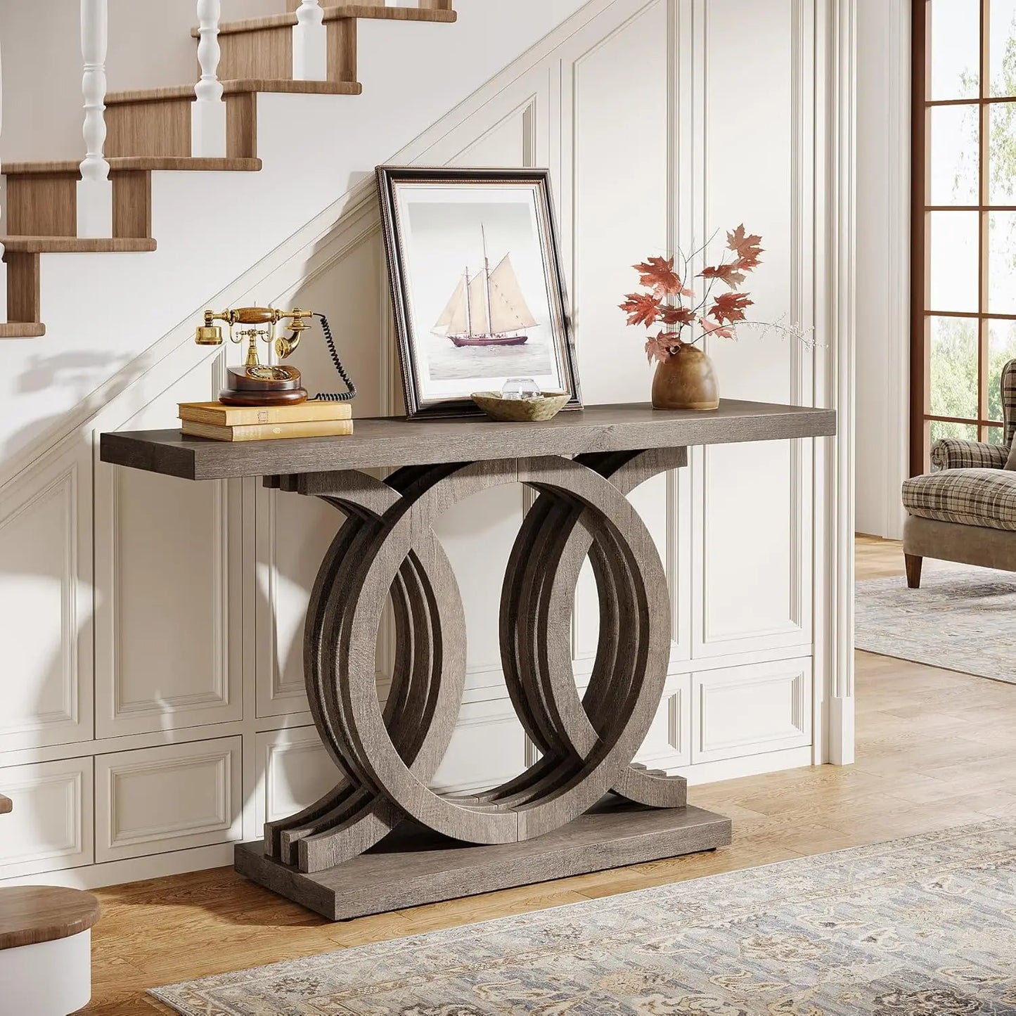 Little Tree Console Table With Geometric Wood Base