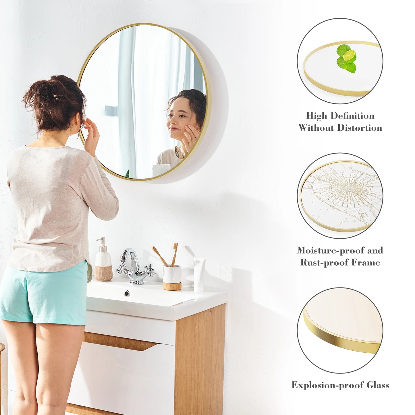 JHK Modern Vanity Mirror With Matte Metal Frame For Wall Living Room