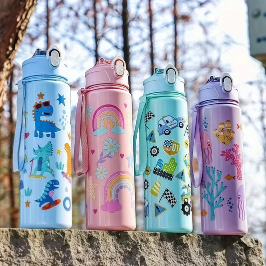 Dinosaur Kids Water Bottle Leakproof Sippy Cup With Silicone Straw