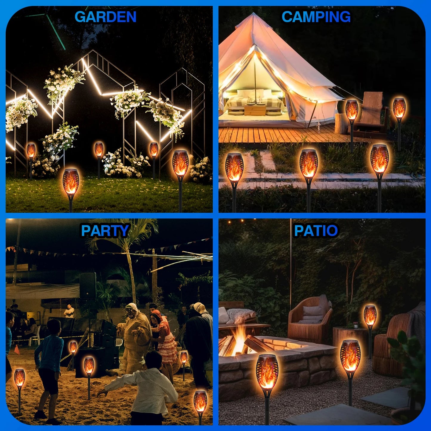 Solar Torch Lights Outdoor Flickering Flame Waterproof Garden Path