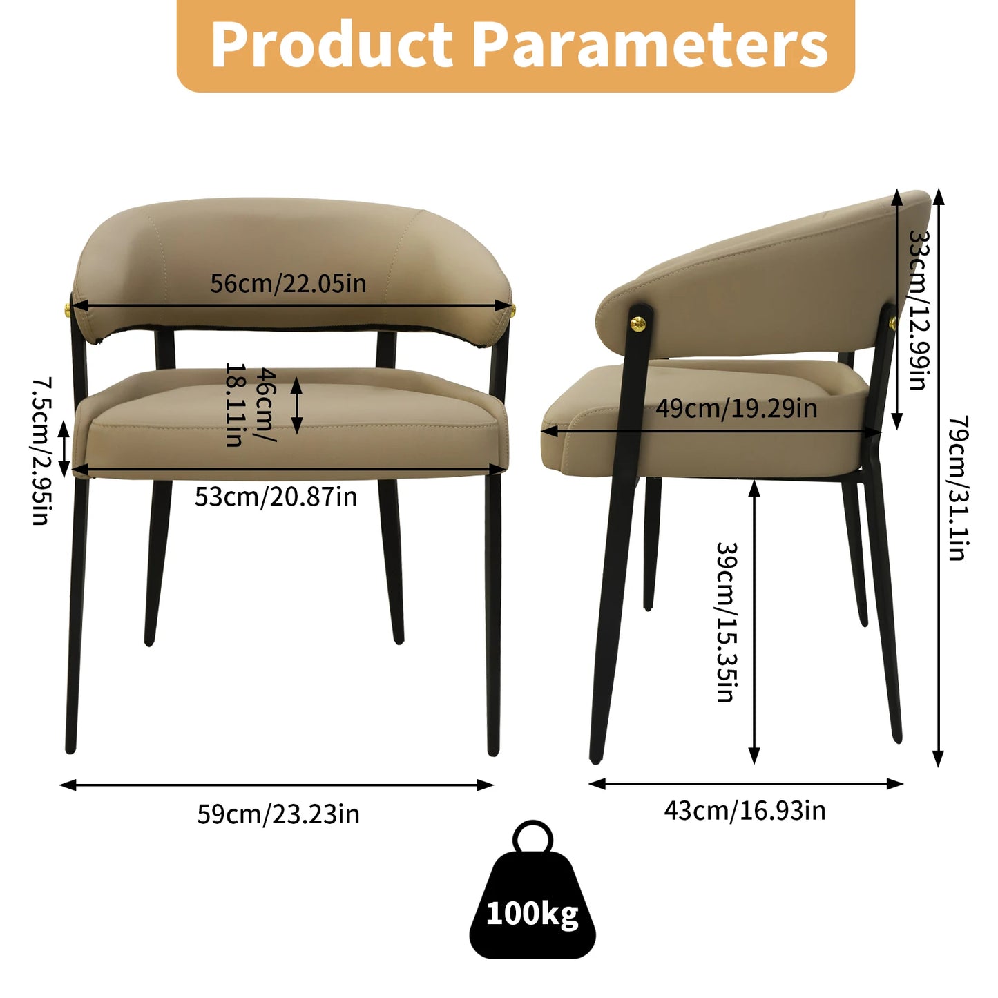 Luxury Microfiber Leather Dining Chairs Set Of 2 For Restaurant