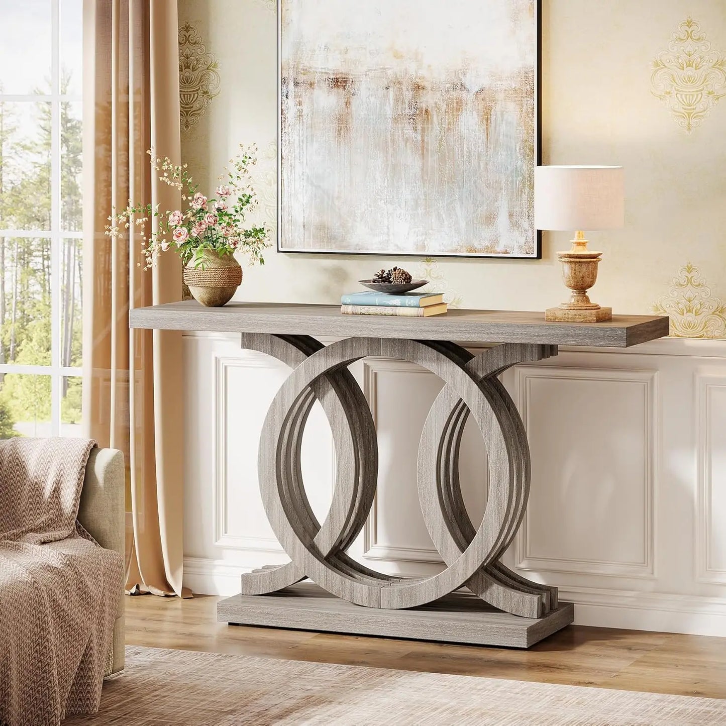 Little Tree Console Table With Geometric Wood Base