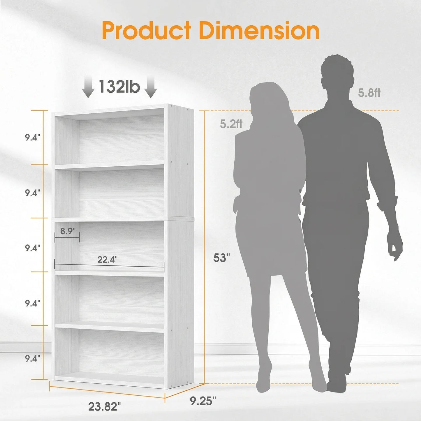 MCQ 5 Tier Wooden Bookshelf Black 53 Inch Tall Bookcase Standing Open Book Shelf Organizer Adjustable Display Storage Shelves