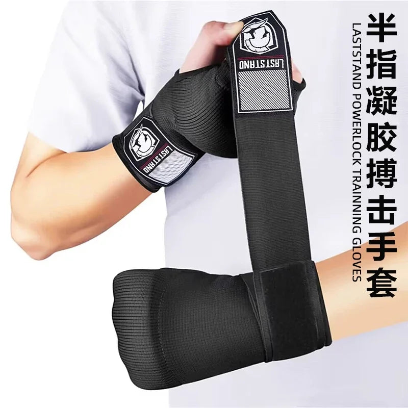 Gingpai Sport Gel Boxing Hand Wrap Gloves Half Finger MMA