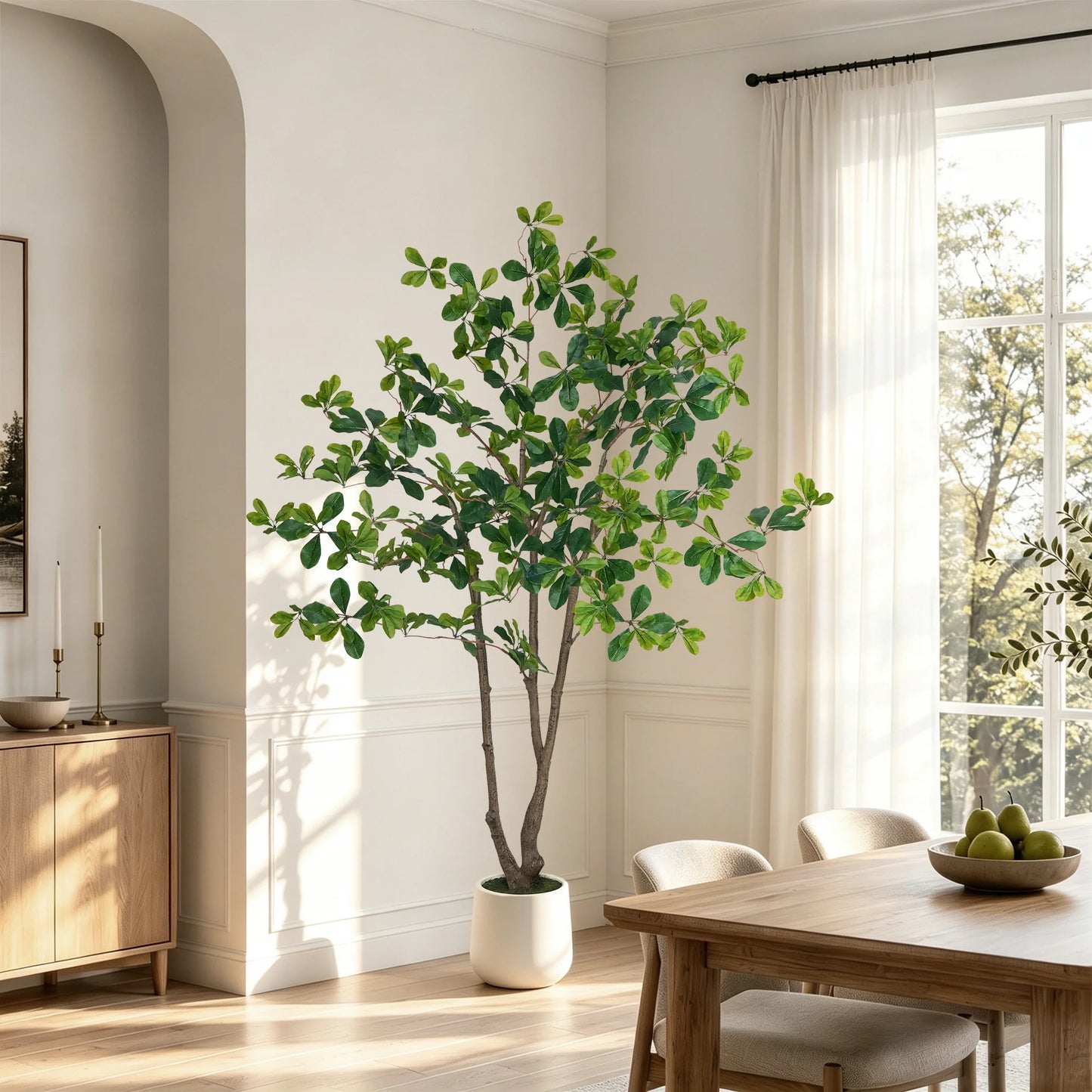 5/6/7ft Faux Black Olive Tree Faux Plants Indoor Large Tall Tree in White Round Pot Aritificial Eucalyptus Tree with Natural Wood Trunk & Realistic Leaves, Fake Olive Plant for Home Office Indoor Decor