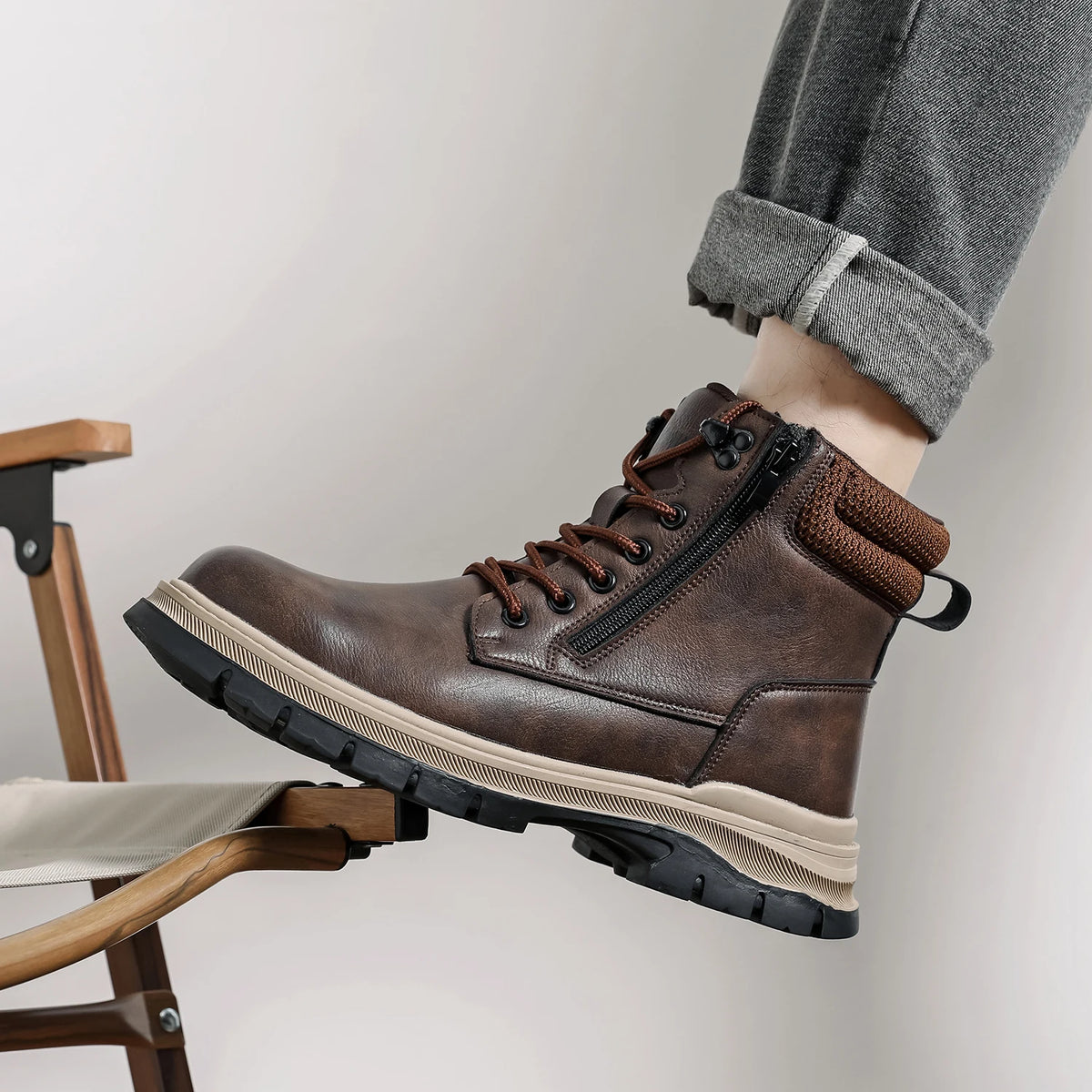 VEIGAR Men's Waterproof Leather Steel Toe Zipper Work Boots