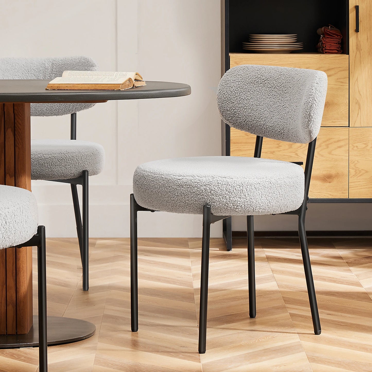 JHK Ergonomic Round Dining Chairs Set Of 2 Plush Fabric For Living Room