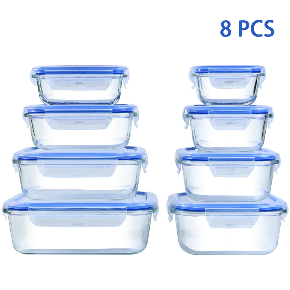 Glass Food Storage Containers 8 Piece Set Leakproof Airtight Microwave Safe