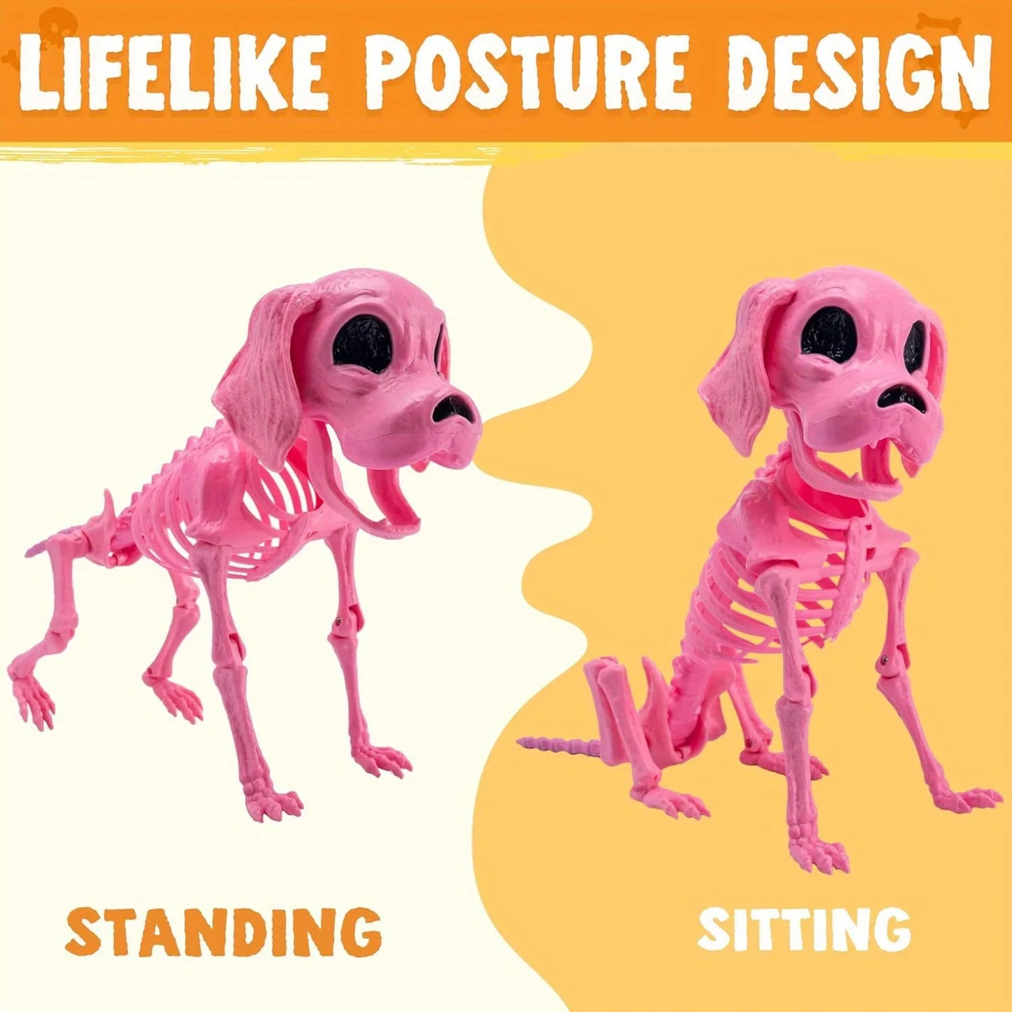Posable Halloween Dog Skeleton Full Body Posable Joints Skeleton Puppy for Indoor Outdoor Skeleton Decorations Graveyard Party Haunted House Party Decor(9.8" X 4.7" X 12.6")
