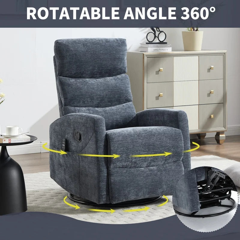 Fabric Recliner Chair With Rocker And Swivel For Living Room