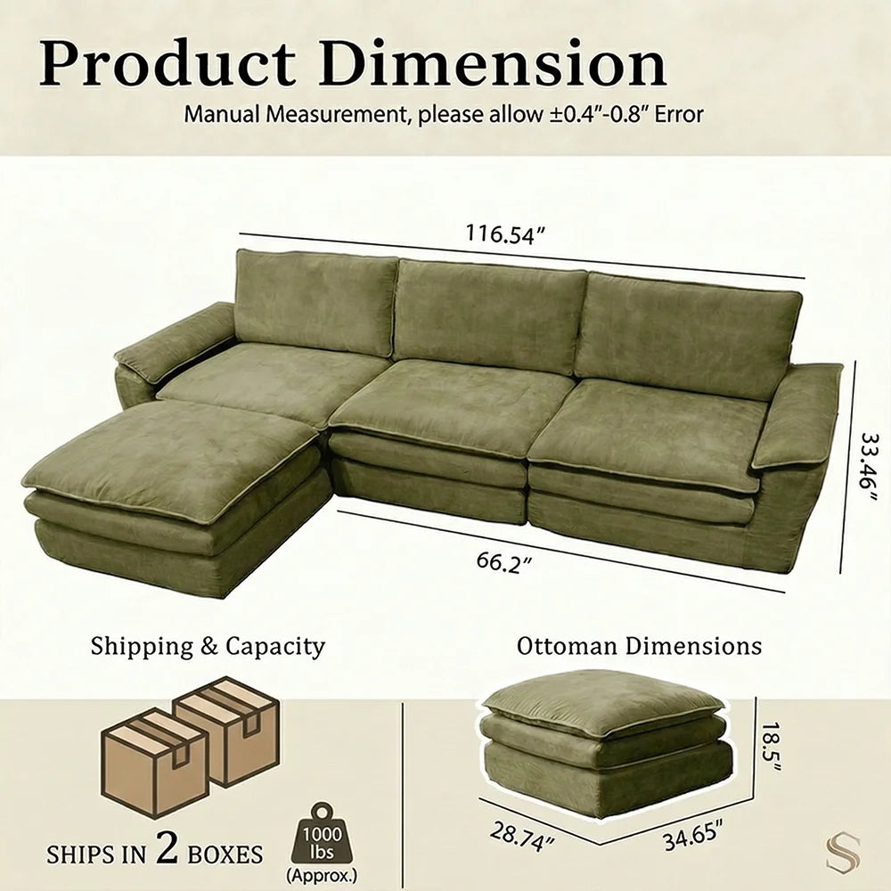 Modern Cloud Modular Sofa Set, Soft Thick Memory Foam, Frameless Couch with Pillows, Easy Assembly for Living Room Bedroom