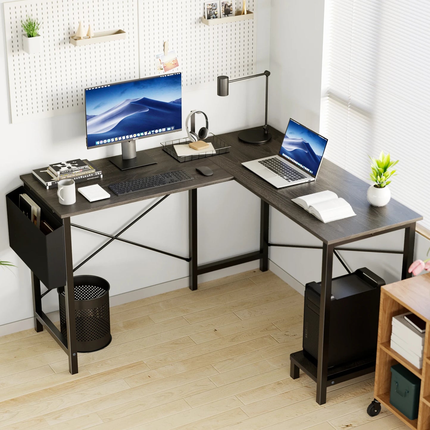 JHK Gaming Corner L Shaped PC Desk With CPU Storage