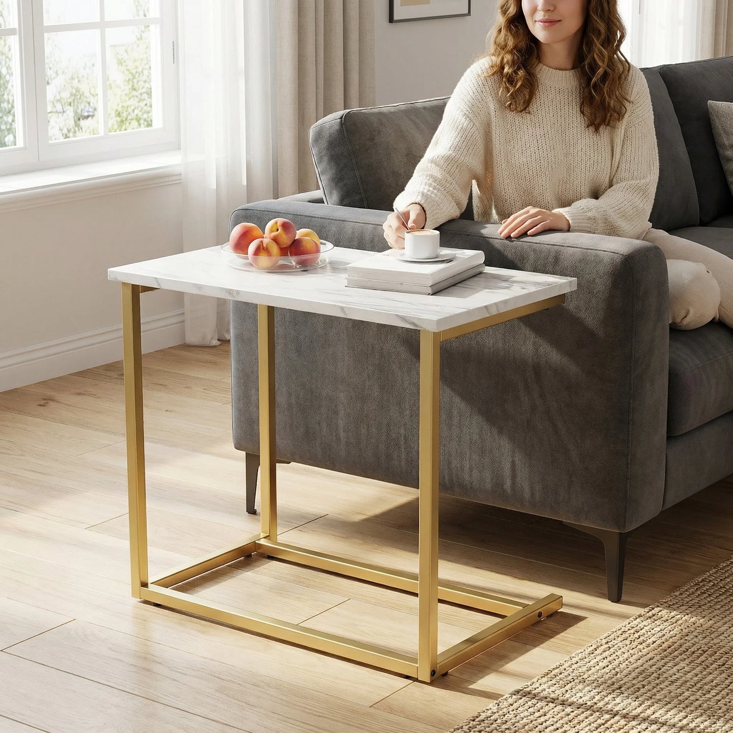 C Shaped End Table 27 Inches High, Side Table for Couch Slide Under, C Table Sofa Side End Table for Living Room