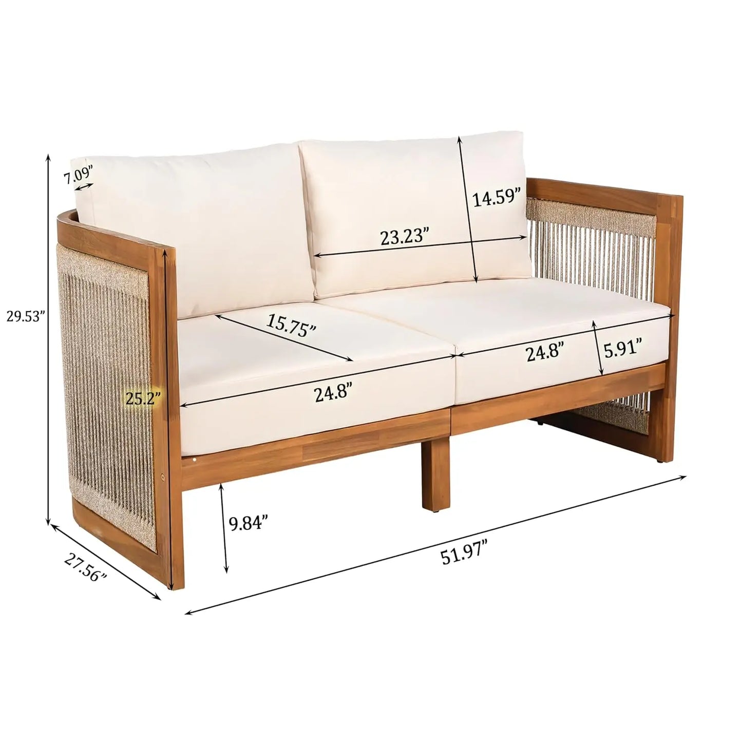 4-Piece Patio Conversation Set, All Weather Sectional Sofa Set w/ 2 Chairs, Loveseat & Table Premium, Acacia Wood Outdoor Furnit