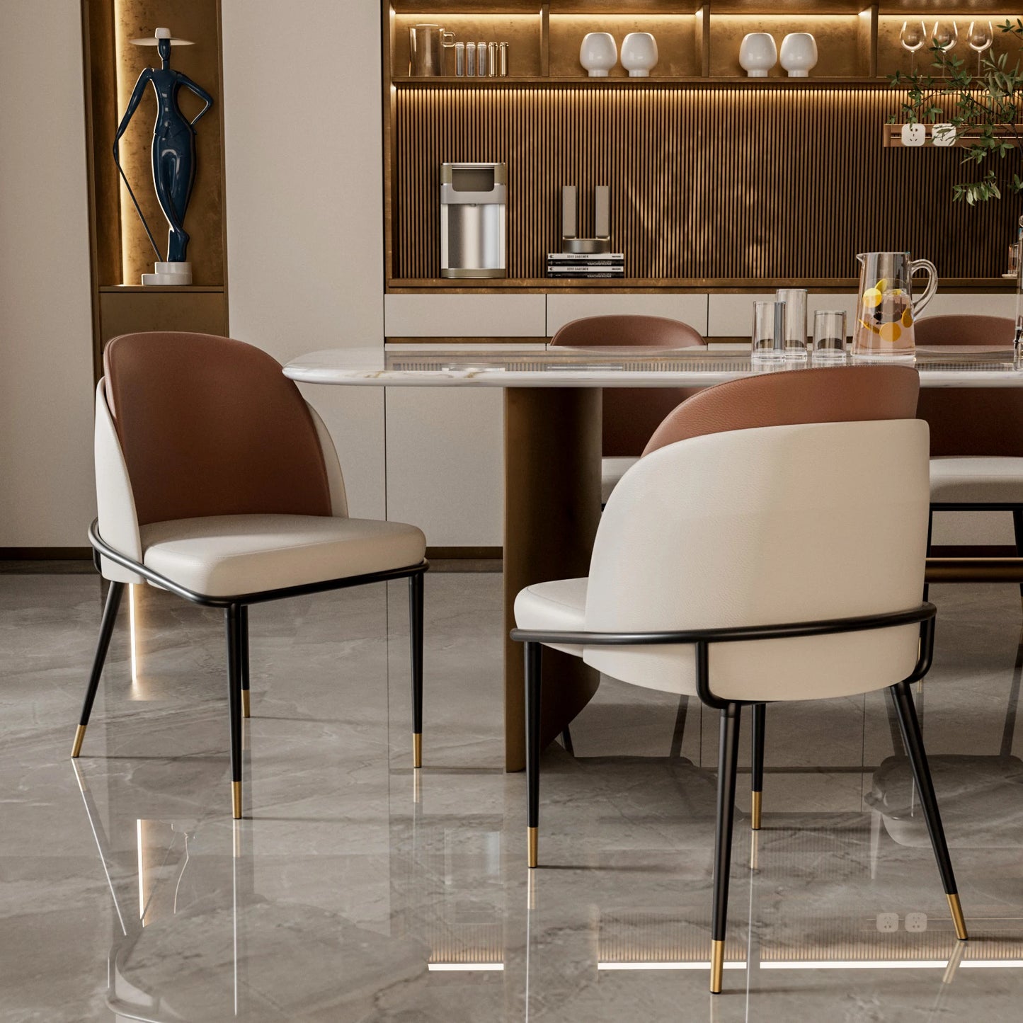 Modern Faux Leather Dining Chairs With Wood Back Two Pack