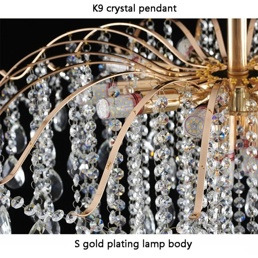 Luxury Crystal Pendant Light Lustre Chandelier LED Ceiling Lamp for Living Dining Room Bedroom Modern Home Gold 3 Color Lights