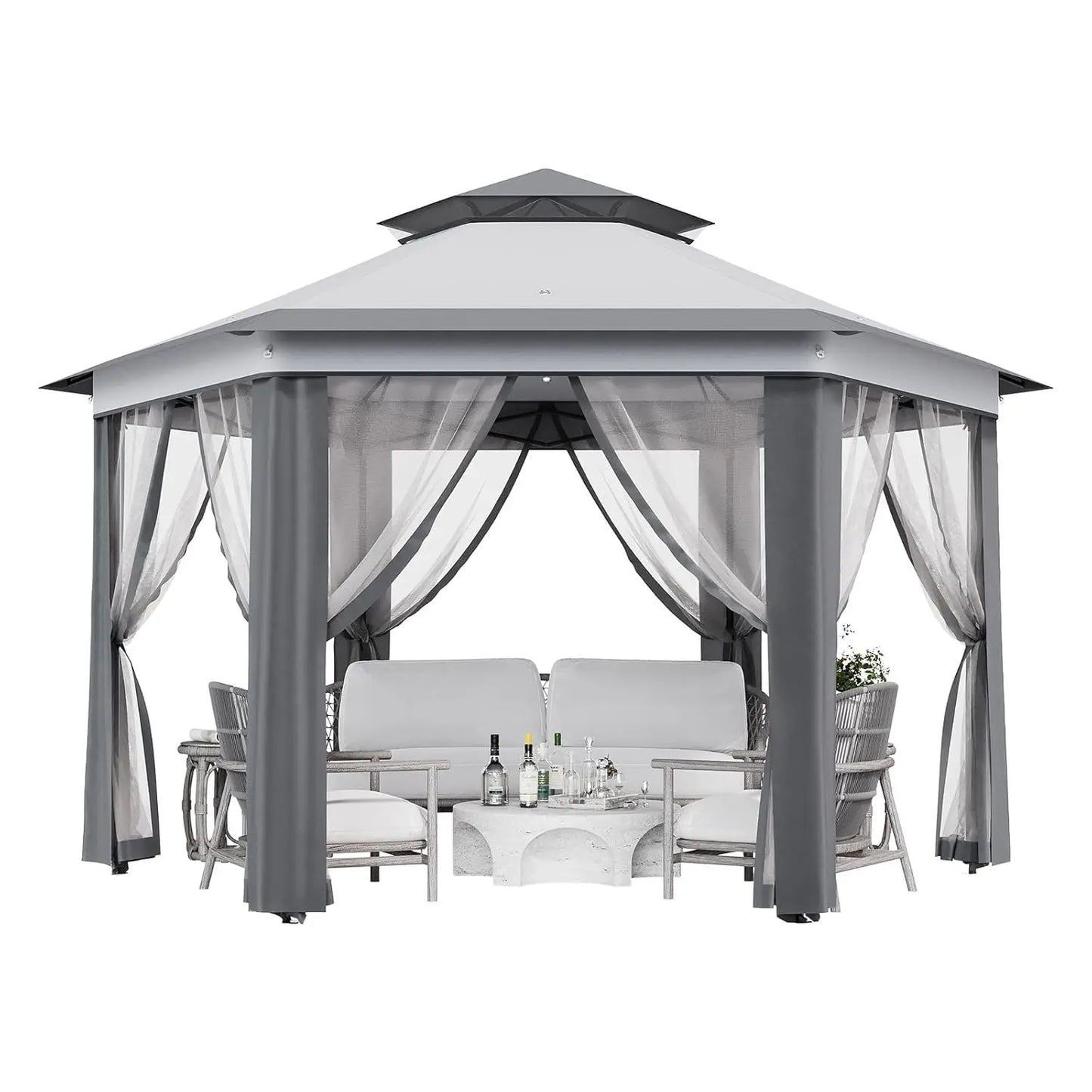 Alloy Steel Pop Up Gazebo With Mosquito Netting Vent Roof