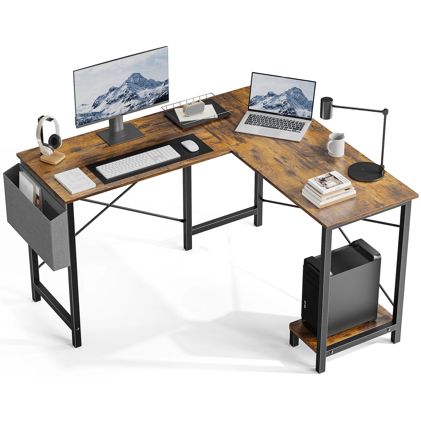 JHK L Shaped Gaming Desk With CPU Storage Shelf And Side Bag