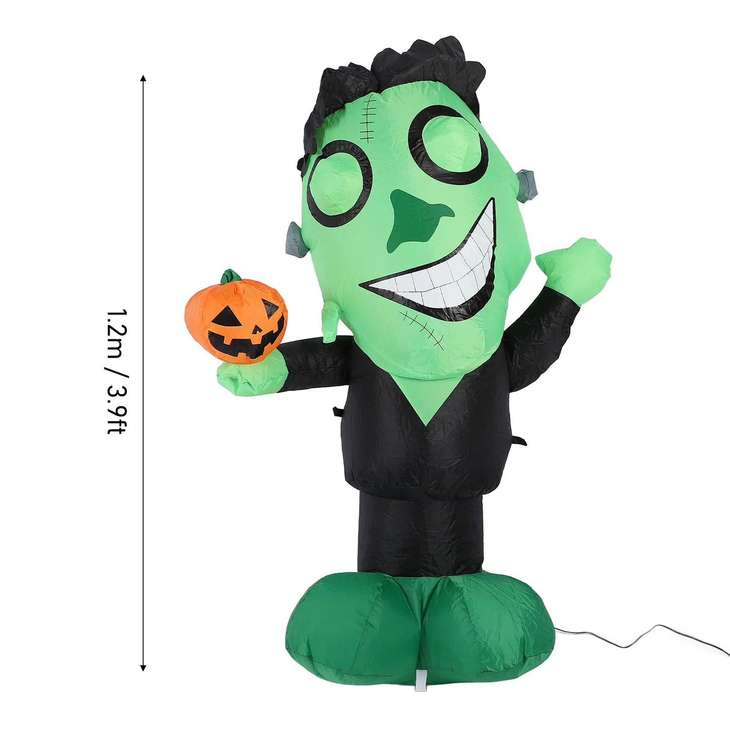 3.9ft Inflatable Green Monster w Pumpkin Big Eyes LED Lights Outdoor Yard Garden Lawn Holiday Party Decor IP44 Water Resistant