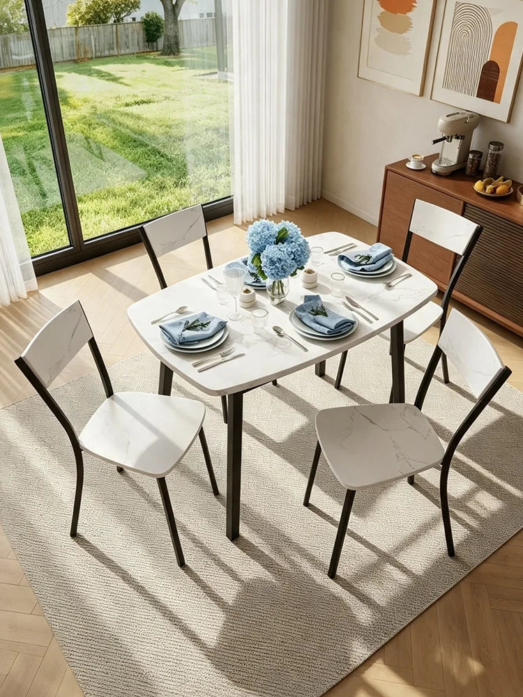 5 Piece Dining Table Set For 4, 43 Inch Kitchen Table And 4 Chairs With Storage Shelf, Space Saving Dining Set For Apartment