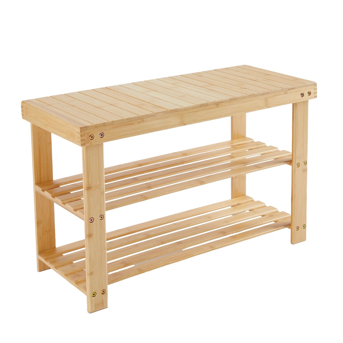 JHK 3-Tier Bamboo Entryway Bench Shoe Rack Organizer