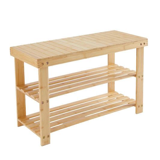 JHK 3-Tier Bamboo Entryway Bench Shoe Rack Organizer
