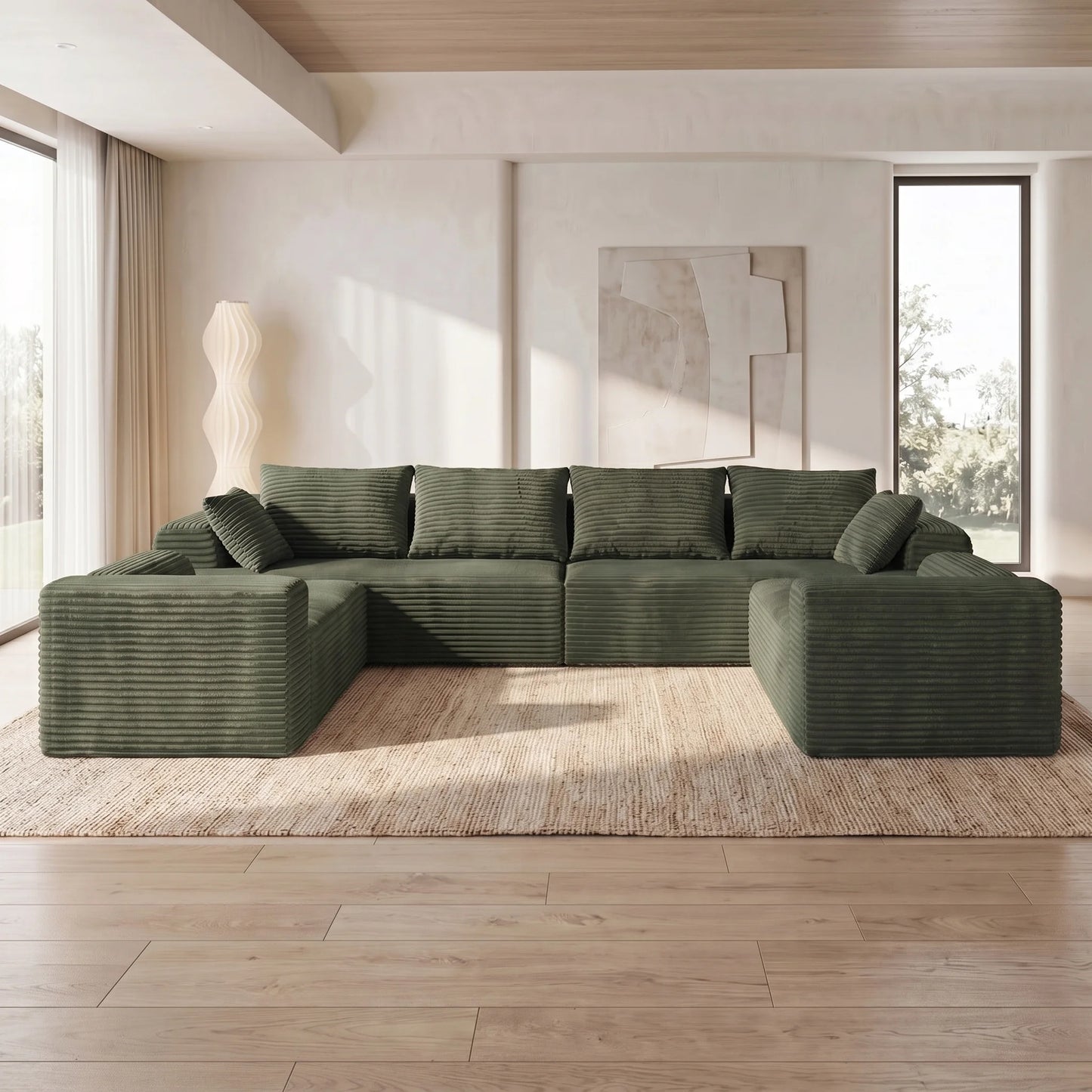 118" Oversized Modular Black Corduroy Sectional Sofa, U-Shaped Corner Couch, DIY Freely Combinable, Soft Comfort Cloud Block Lazy Sofa for Living Room, Convertible Sofa Bed