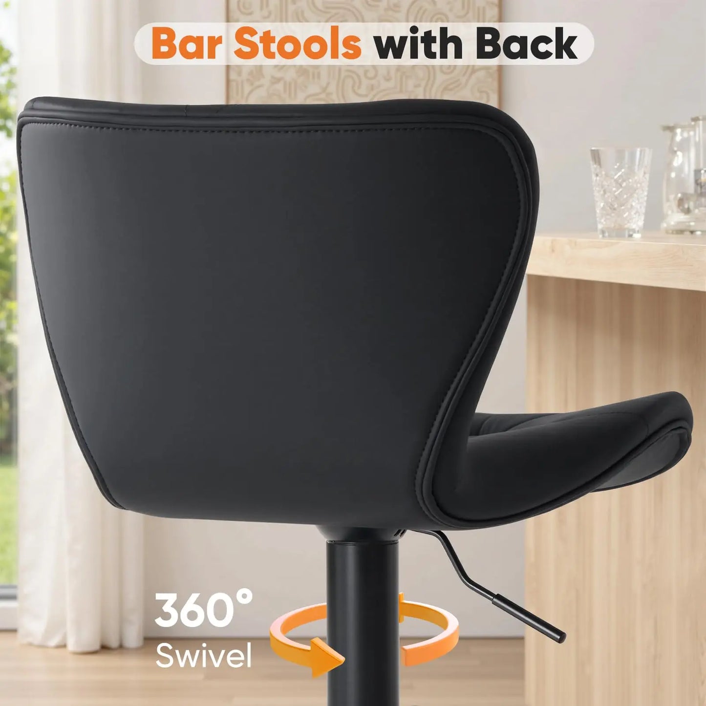 JHK Ergonomic Faux Leather Dining Chairs Set of 2 Adjustable Upholstered Swivel with Curved Backrest Metal Legs For Kitchen