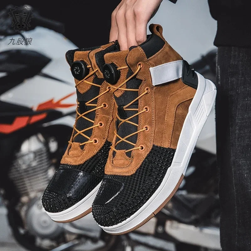 Brown Men's Sneakers Breathable Motocross Men Women Motorcyclist Shoes Casual Motorcycle Boots Boots Motorcycle Supplies