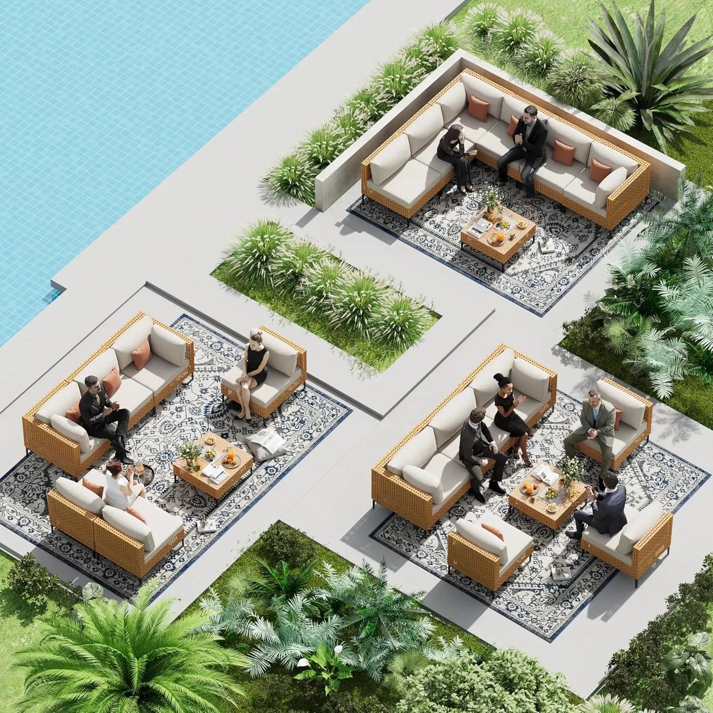 7 Piece Large Outdoor Sectional Sofa All Weather Wicker Thick Cushion Modular Patio Conversation Set For Porch Deck, Customized