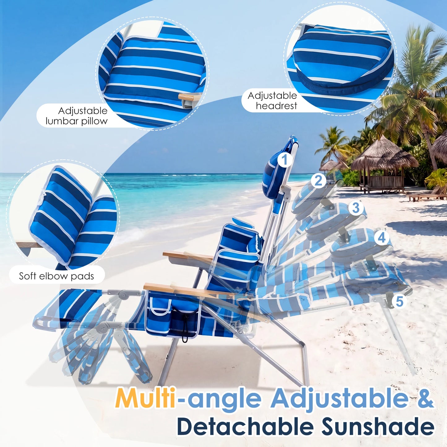 TCGBKAF Backpack Beach Chair with 5-Position Footrest Sunbathing Lounge Chair for Pool&Beach&Lawn Double Shoulder Straps Folding Tanning Chair with Face&Arm Hole