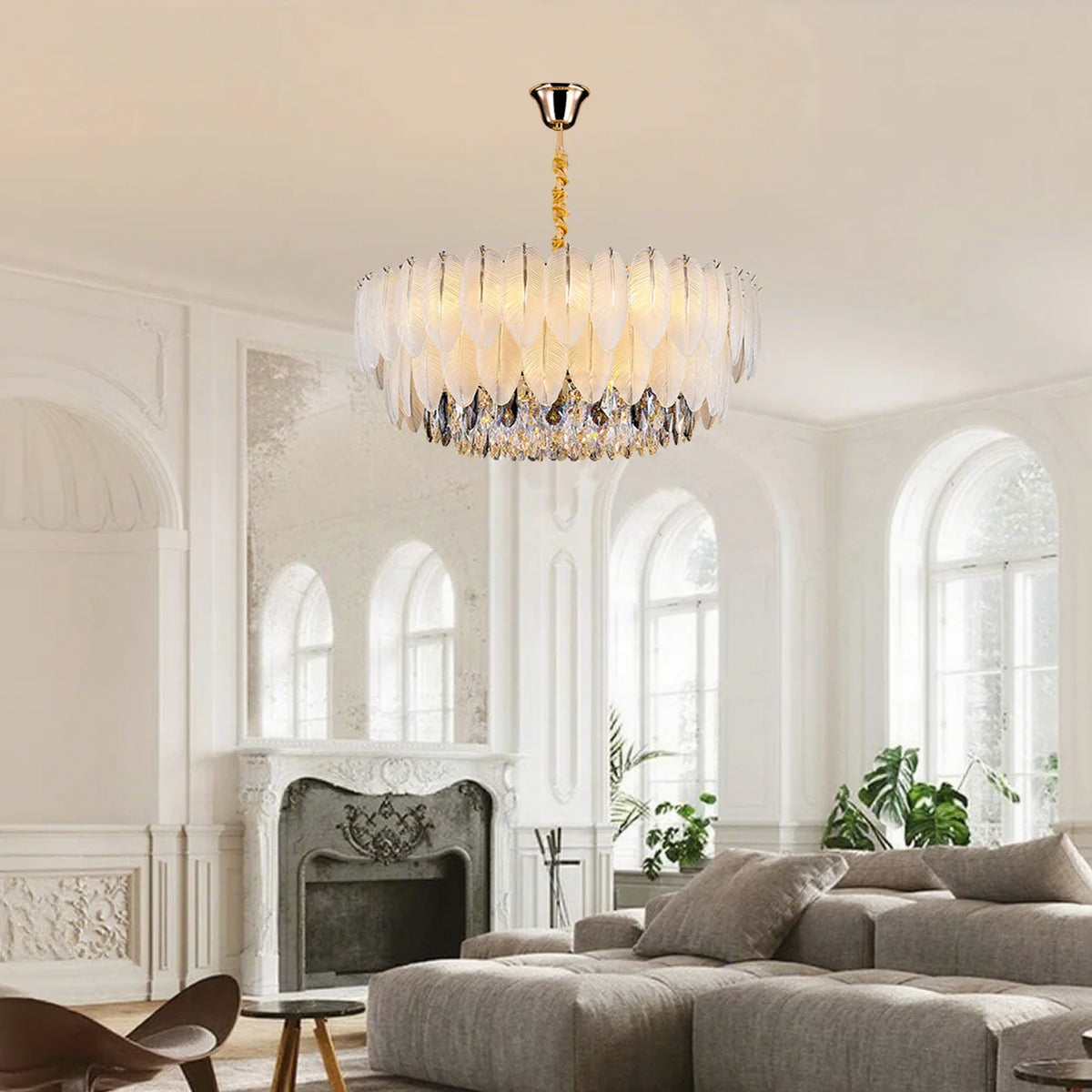 PIBAOGU Feather Crystal Chandelier With Dimmable Ambient Lighting