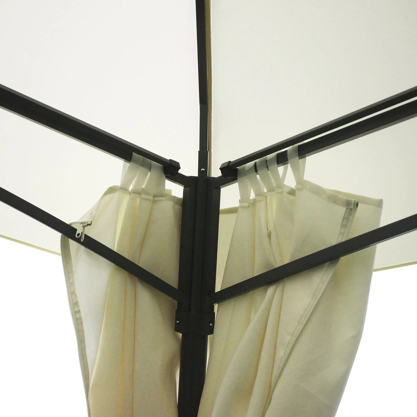 13' X 10' Patio Gazebo, Double Vented Canopy Shelter, Curtains, Steel, Beige