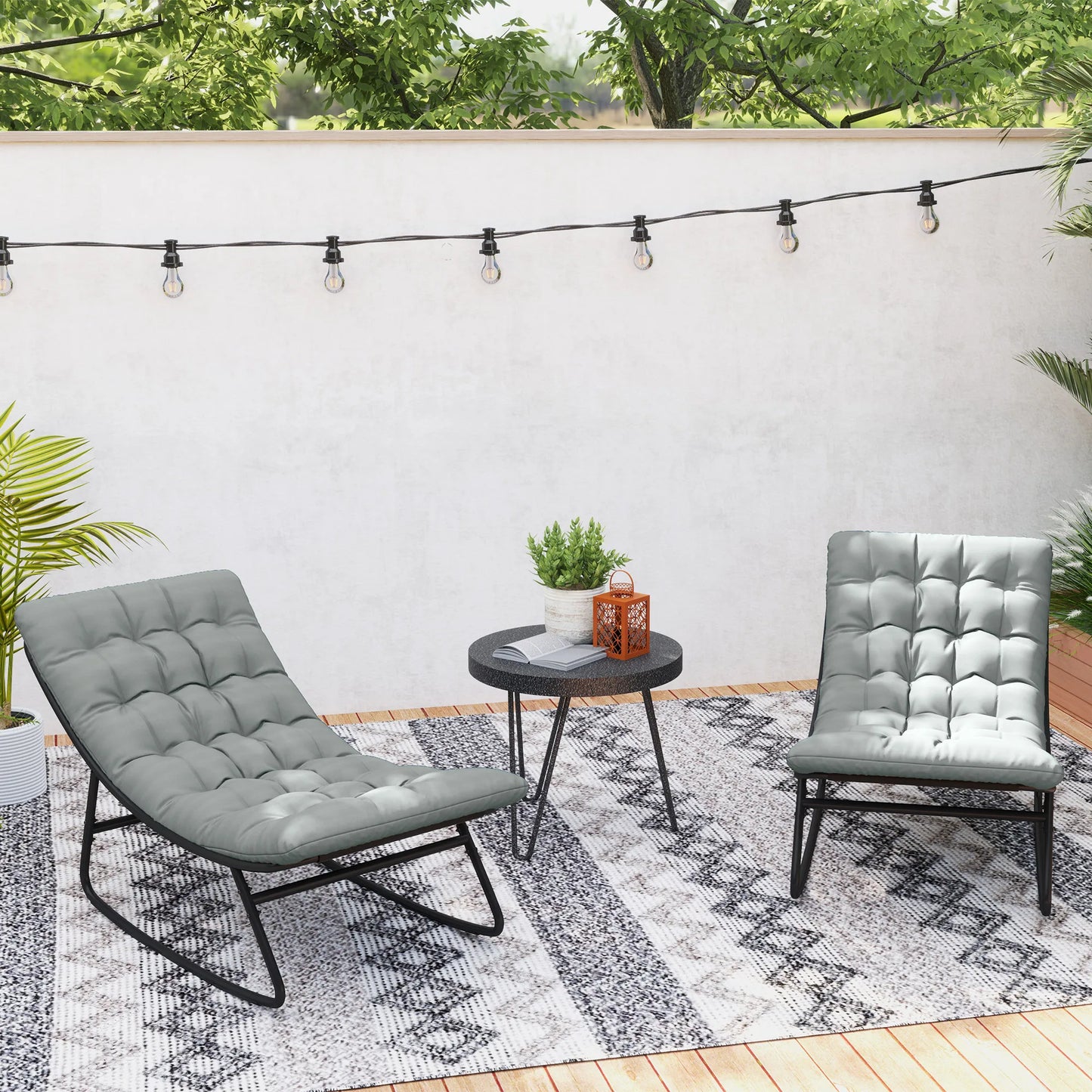 2 Pieces Outdoor Rocking Chairs, Cushioned Patio Rocker, Dark Gray