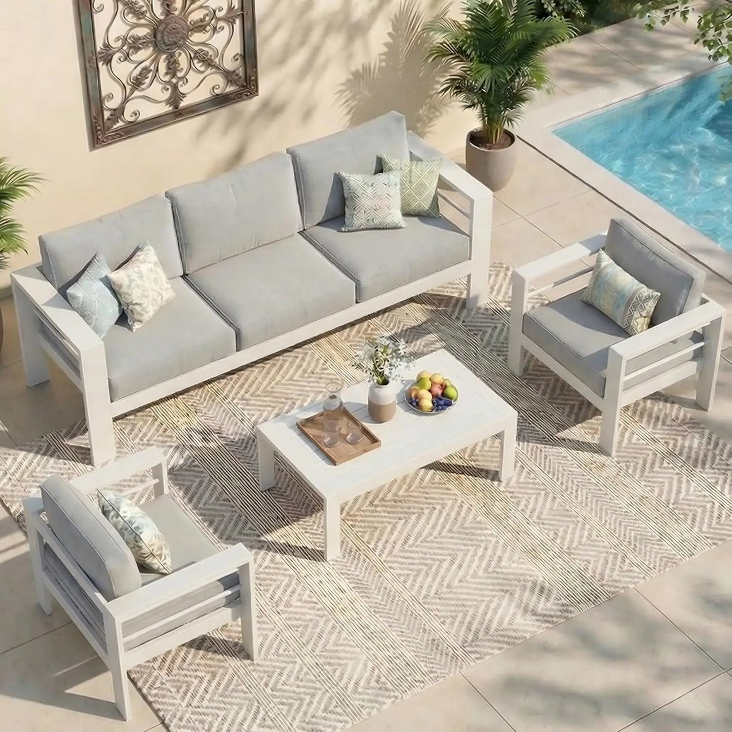 Aluminum Outdoor Patio Furniture Set, Oversized Patio Conversation Sets with Deep Seating and Wide Armrest, Outdoor, Customized