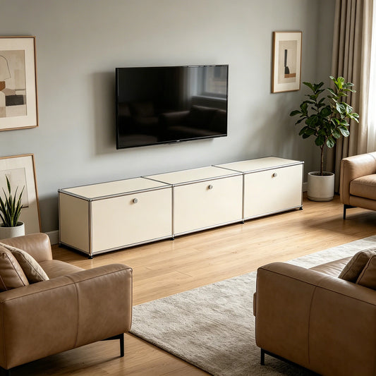 Modern Stainless Steel Media Console With Storage Drawer TV Cabinet