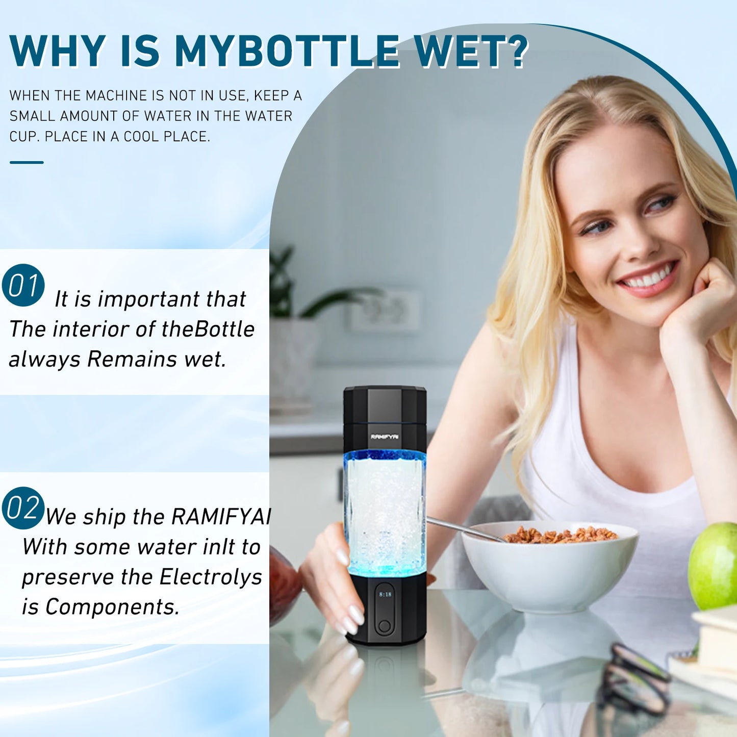 Hydrogen Water Bottle With SPE PEM Tech Leakproof Seven LEDs