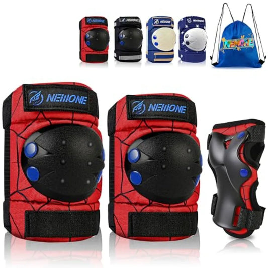 Kids Reflective Knee Elbow Wrist Guard Set With Drawstring Bag