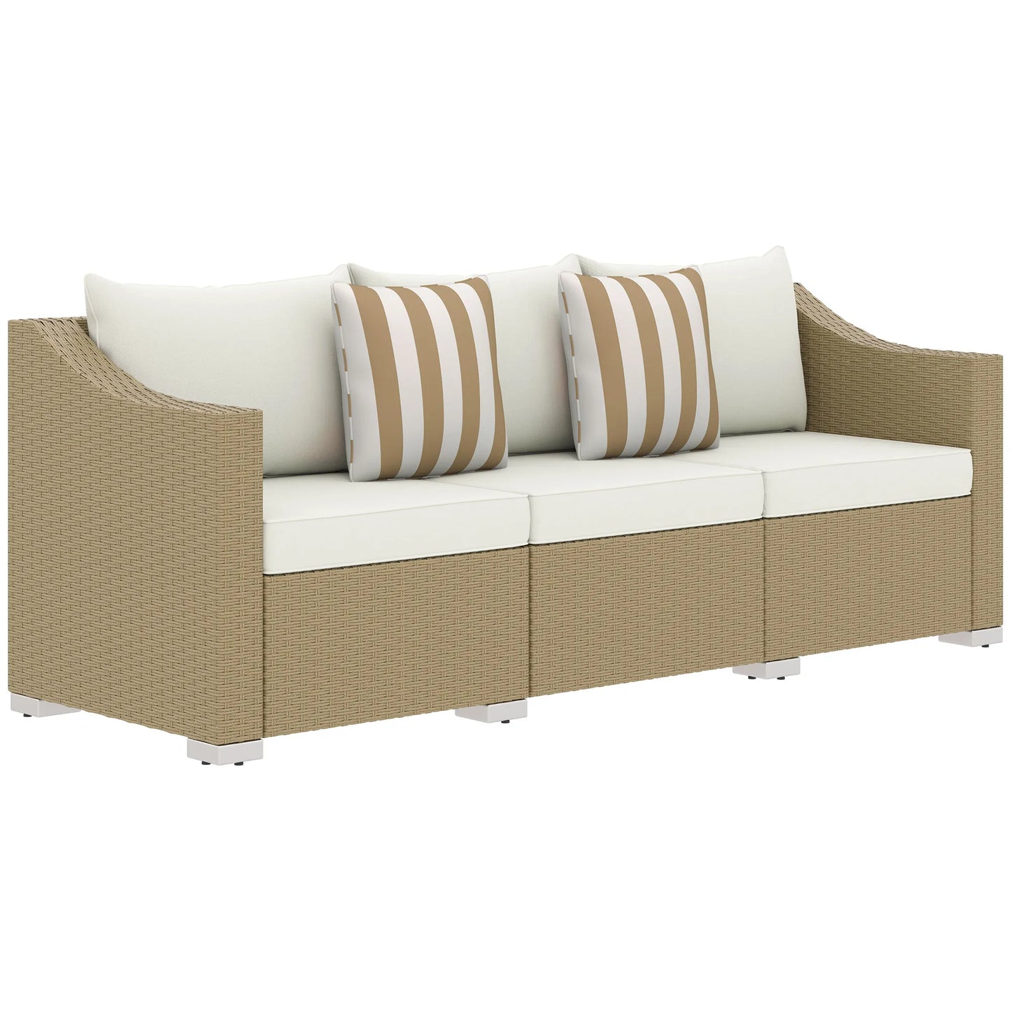 3 Seater Patio Wicker Sofa, Outdoor Furniture Rattan Couch with Cushions, Throw Pillows, for Garden, Backyard, Porch, Cream White