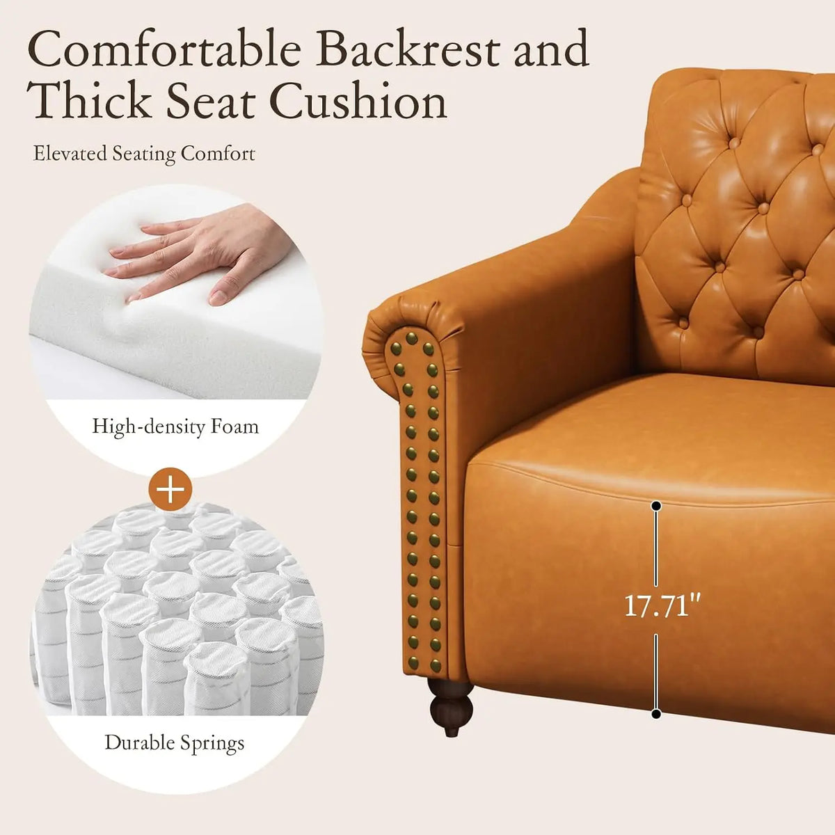 Faux Leather Chesterfield Accent Chair With Classic Nailhead Trim